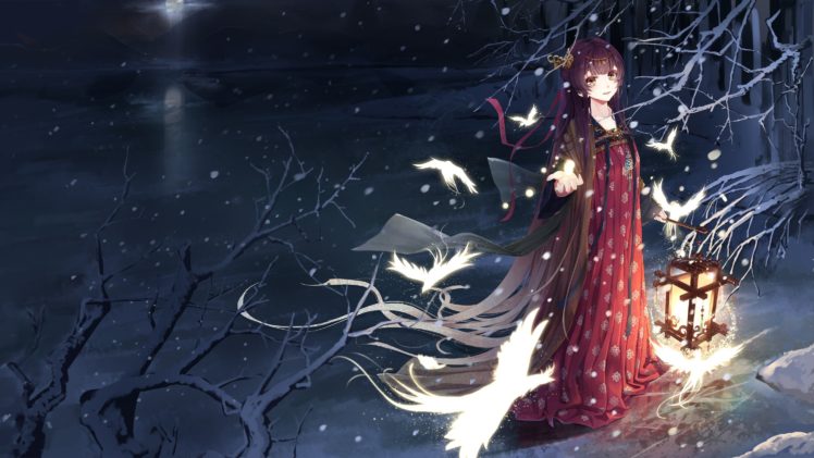 anime girls, Long hair, Snow HD Wallpaper Desktop Background