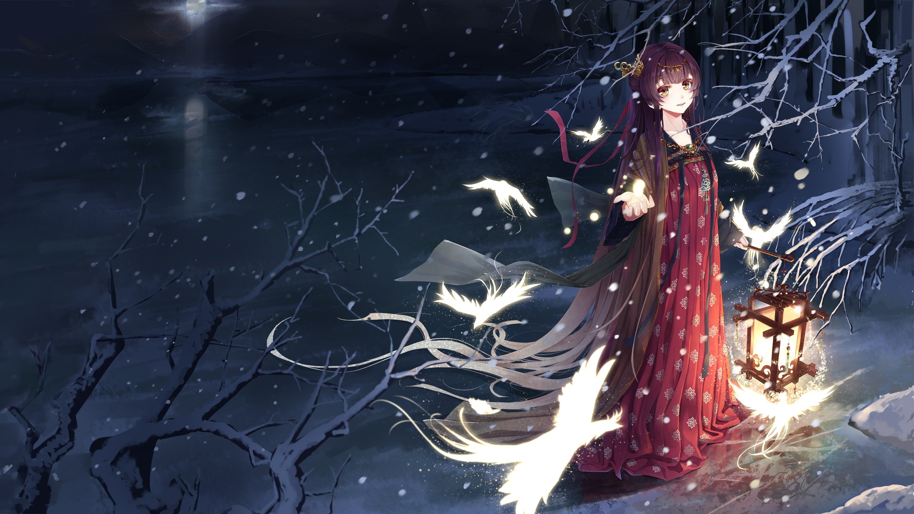 anime girls, Long hair, Snow Wallpaper