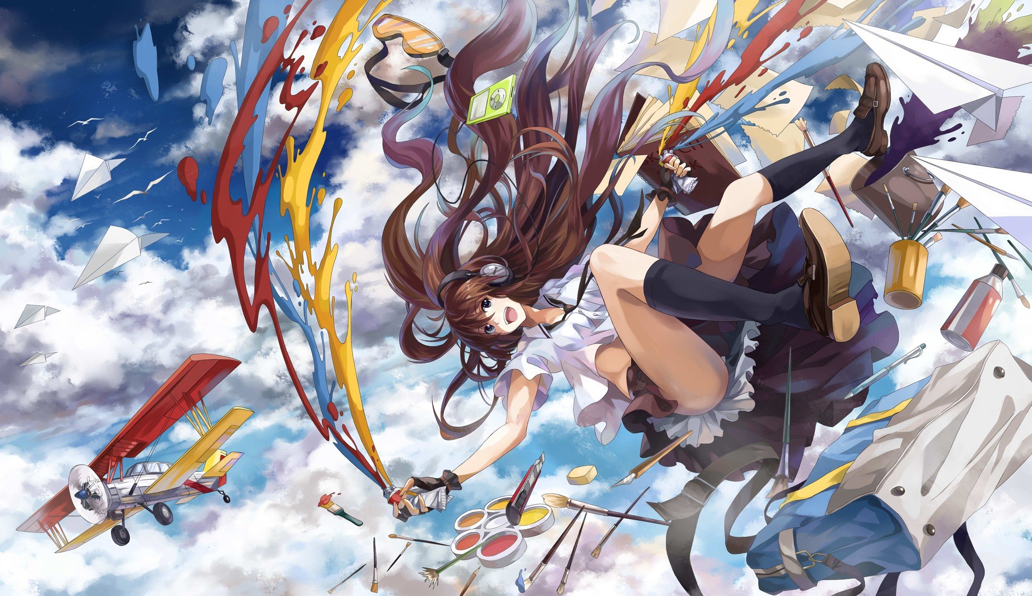 headphones, Clouds Wallpaper