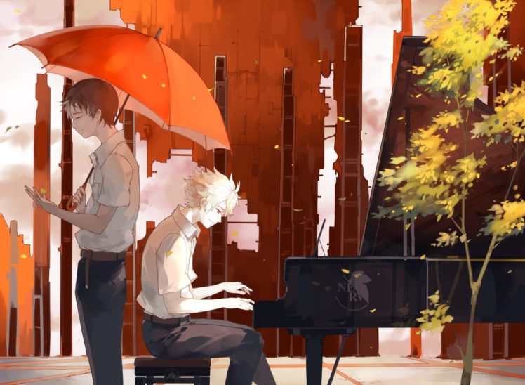 umbrella, Neon Genesis Evangelion, Piano, Ikari Shinji HD Wallpaper Desktop Background