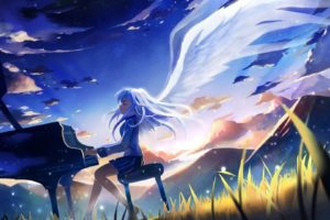 piano, Angel, Anime girls, Tachibana Kanade, Angel Beats!, Anime, Manga