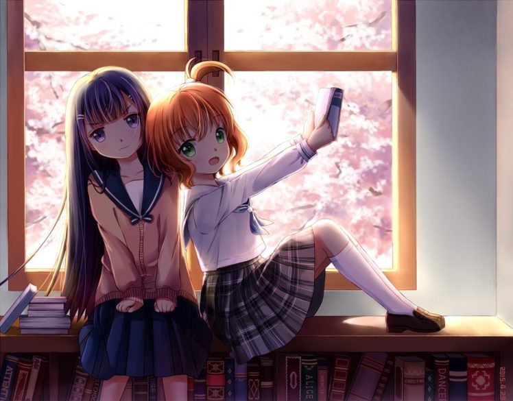 anime girls, Long hair, Schoolgirls HD Wallpaper Desktop Background