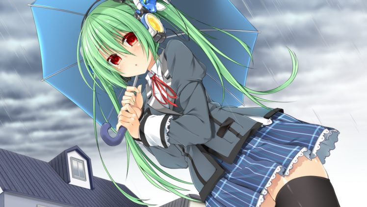 anime girls, Umbrella, School uniform HD Wallpaper Desktop Background