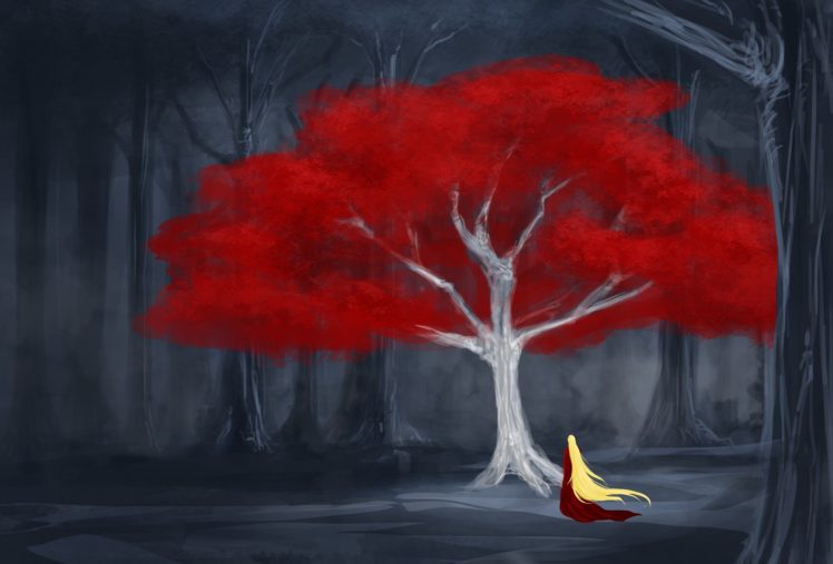 fantasy art, Trees, Red, Blonde HD Wallpaper Desktop Background