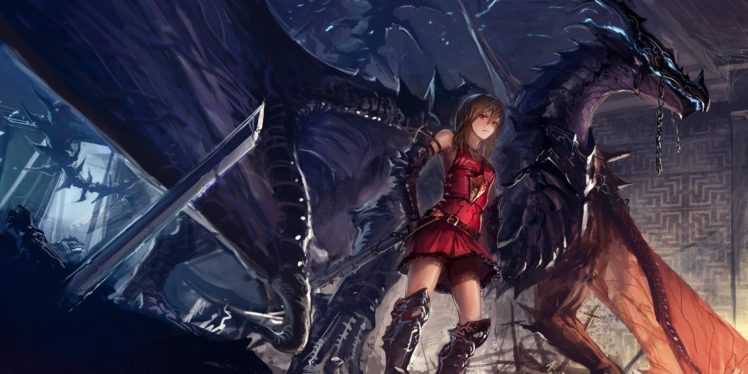 anime girls, Anime, Dragon, Original characters HD Wallpaper Desktop Background