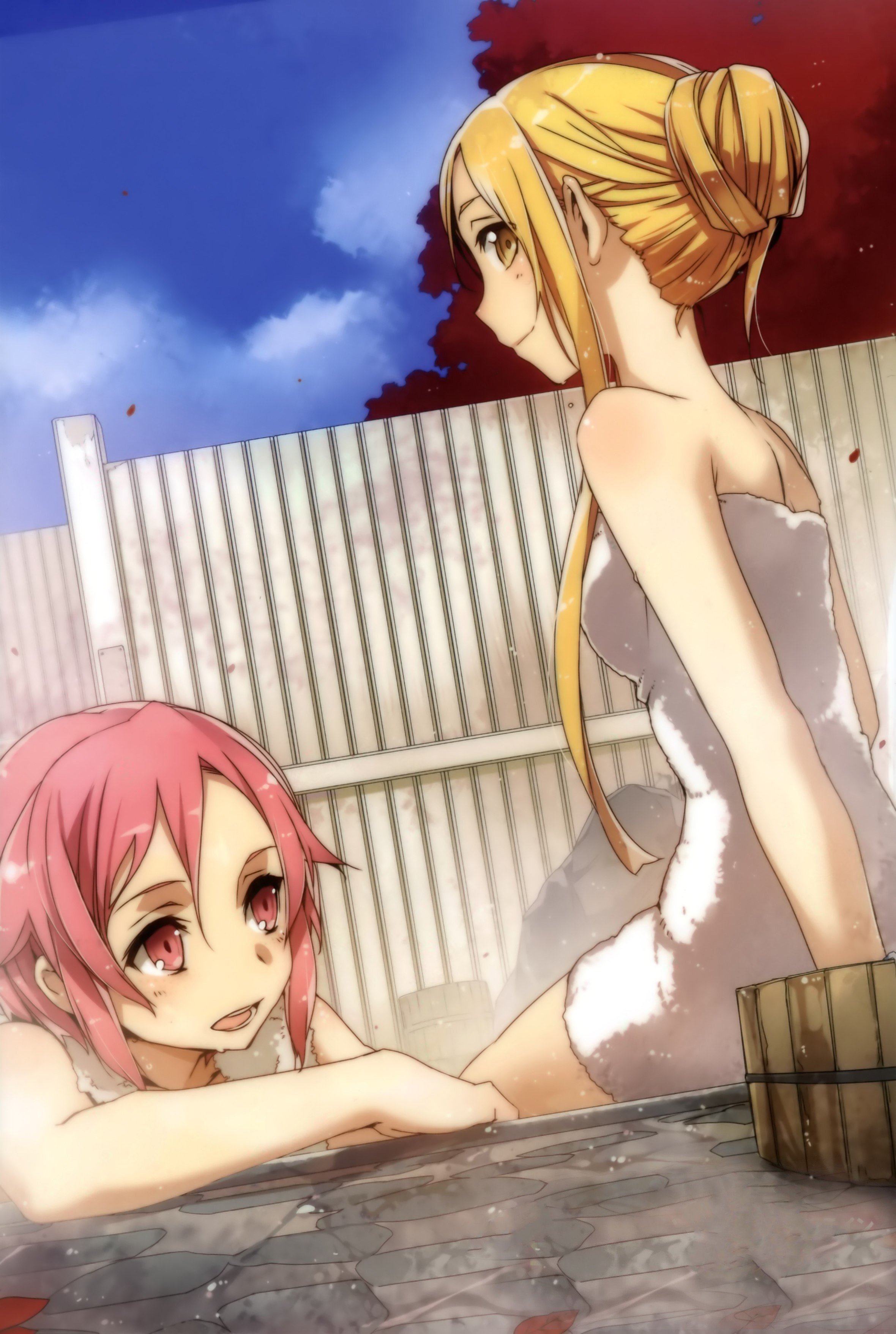 anime, Sword Art Online, Anime girls, Shinozaki Rika, Yuuki Asuna, Bathing Wallpaper