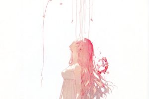 Vocaloid, Megurine Luka, Long hair, White dress, Balloons, Crying, Flowers, Anime girls, Anime