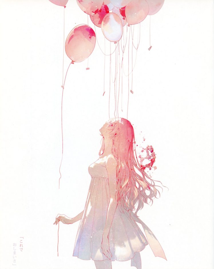 Vocaloid, Megurine Luka, Long hair, White dress, Balloons, Crying, Flowers, Anime girls, Anime HD Wallpaper Desktop Background