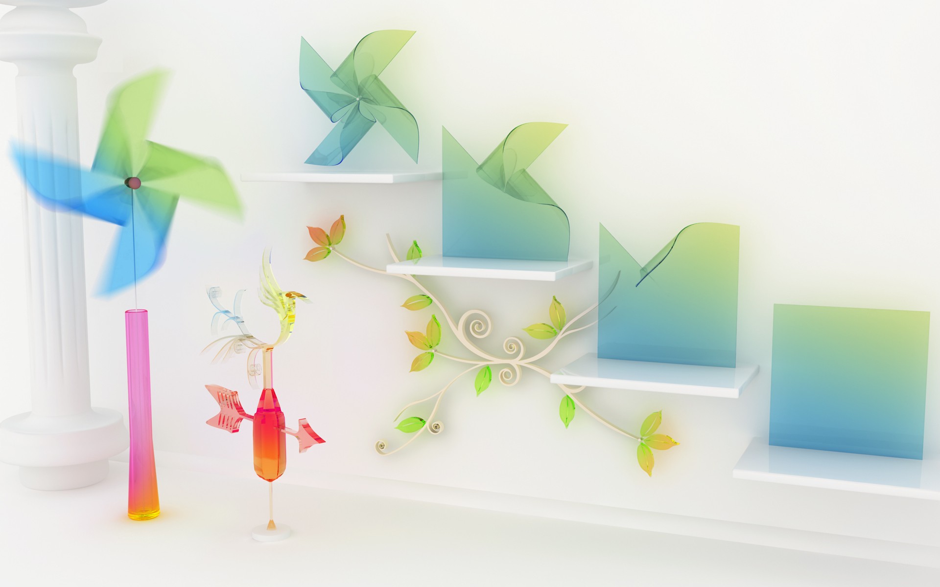 abstract, Origami, Leaves, Cgi, Chromatic, Pinwheels, K3, Studio, Weathervanes Wallpaper