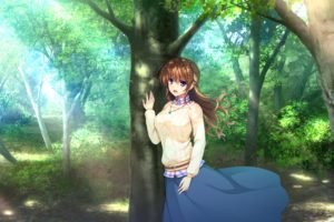 anime girls, Long hair, Trees