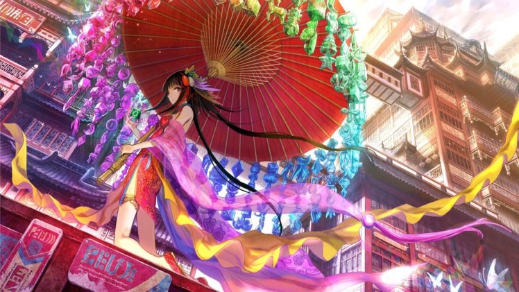 anime girls, Oriental, Chinese dresses, Colorful, Original characters HD Wallpaper Desktop Background