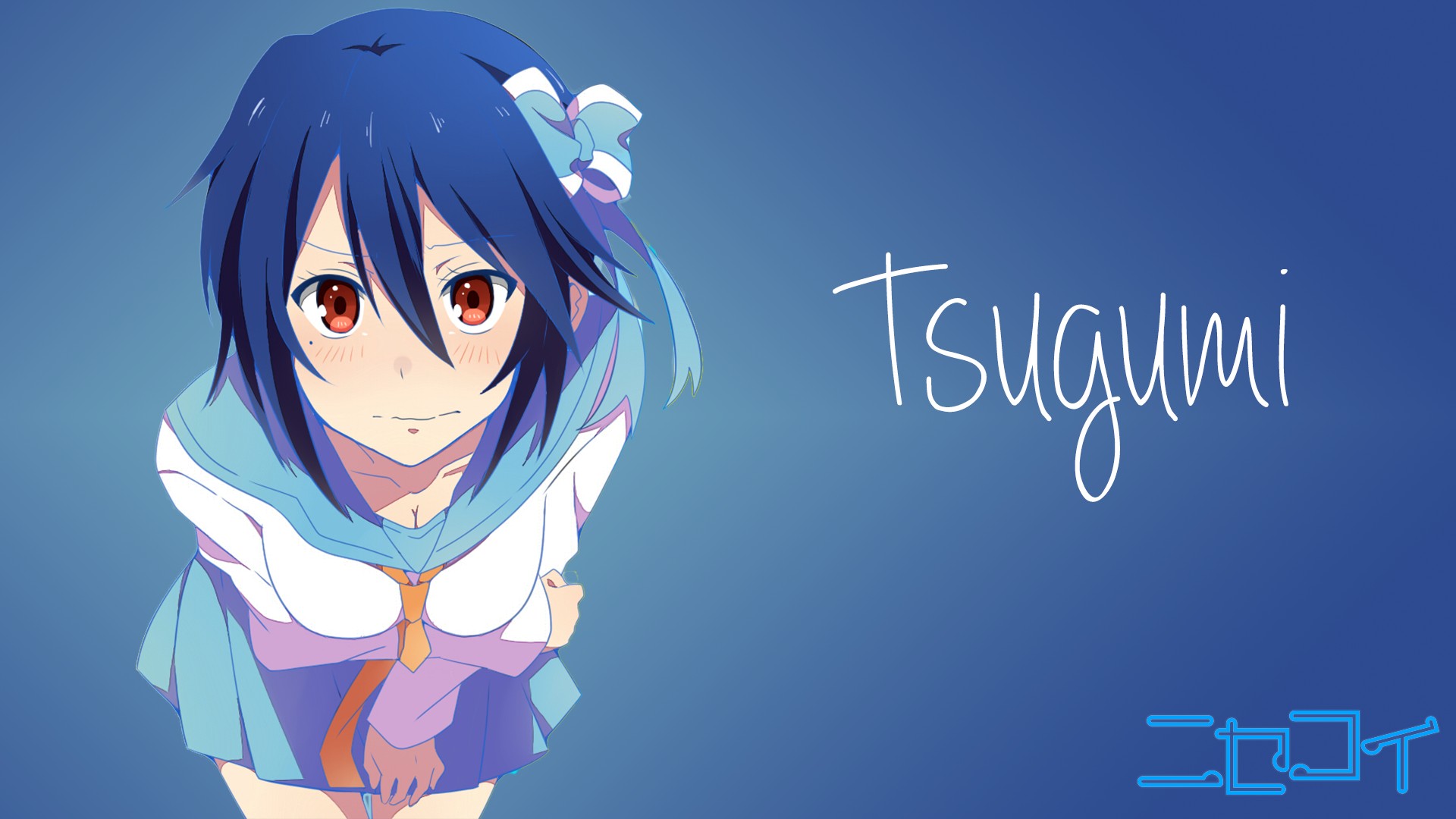 anime, Nisekoi, Tsugumi Seishirou, Red eyes, Anime girls, Blue hair, School uniform Wallpaper