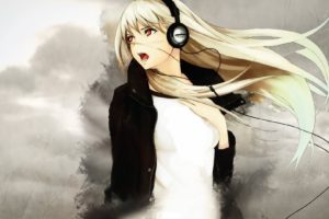 women, Long hair, Open mouth, Anime girls, Headphones, Blonde, Anime, Original characters