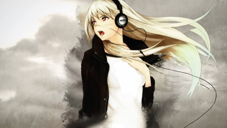 women, Long hair, Open mouth, Anime girls, Headphones, Blonde, Anime, Original characters HD Wallpaper Desktop Background