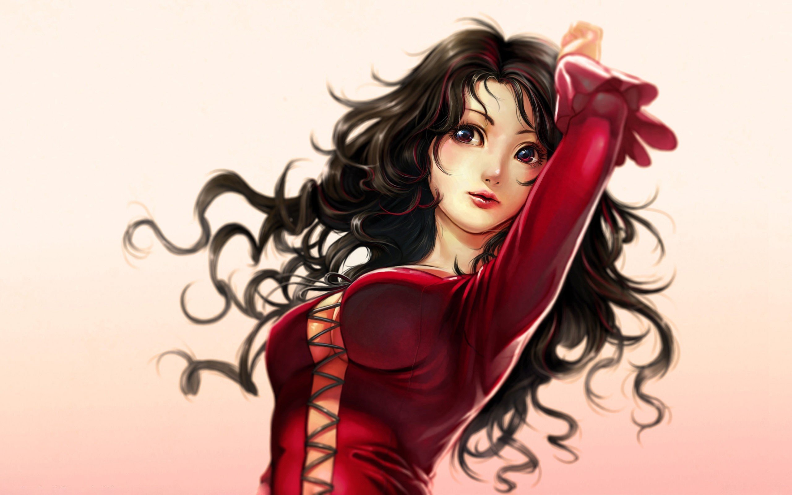 Anime Brunette Telegraph   200584 Anime Girls Brunette Dress Red Dress Curly Hair Long Hair 