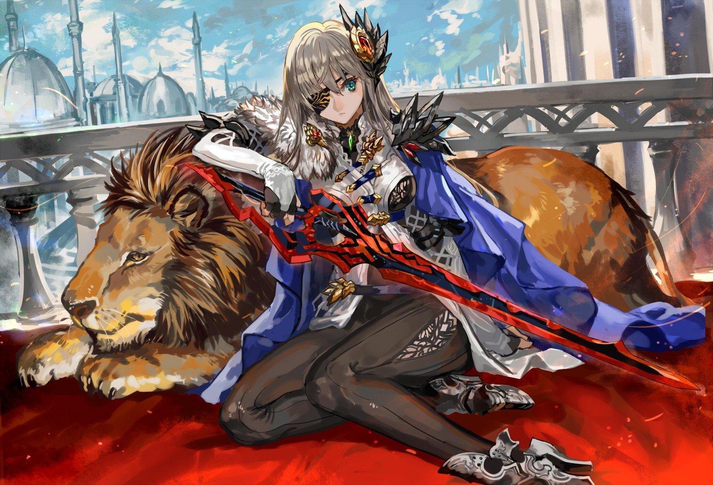 anime girls, Lion Wallpaper