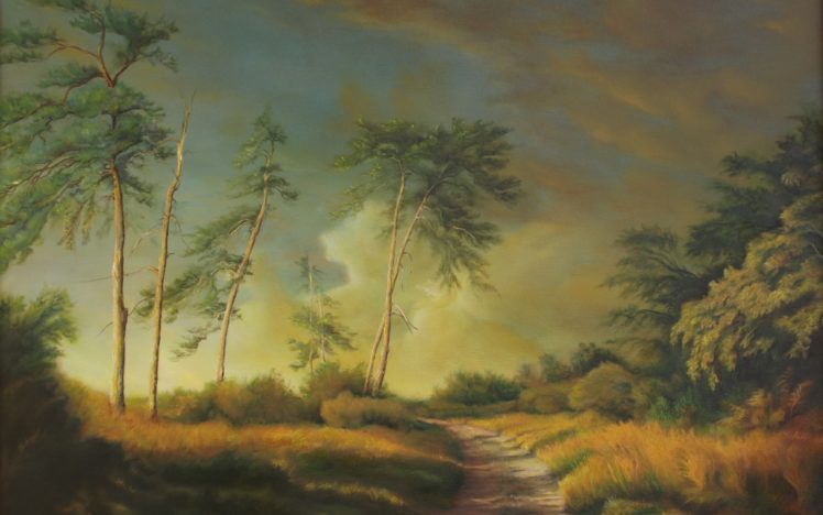 Grass, Trees, Landscape, Art, Painting