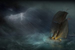 sea, Ship, Sailing, Art, Storm, Lightning, Ocean, Rain, Painting