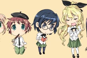 Katawa Shoujo, Lilly Satou, Rin Tezuka, Ibarazaki Emi, Hanako Ikezawa, Shizune Hakamichi, Chibi, Simple background