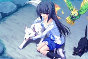 anime girls, Birds, Dog, Cat, Animals, Visual novel, Lunaris Filia, Minase Yukari, Schoolgirls