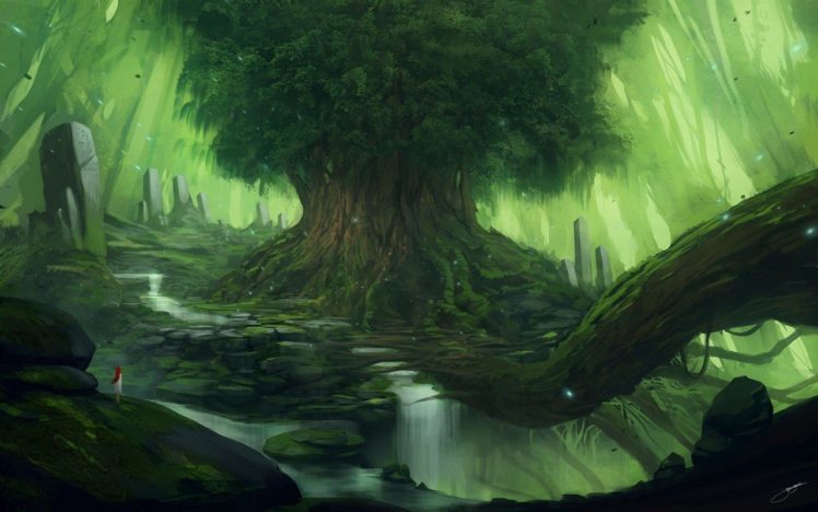 fantasy art, Trees HD Wallpaper Desktop Background