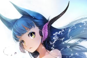 anime girls, Anime, Original characters, Animal ears, Blue hair, Long hair