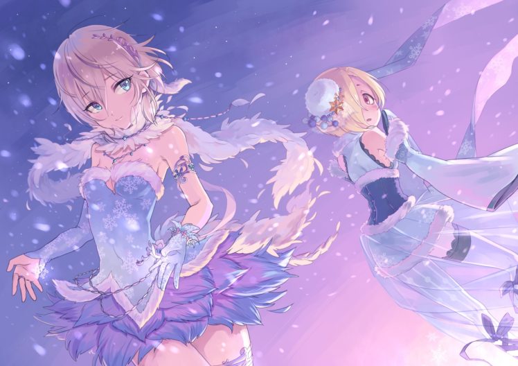 THE iDOLM@STER: Cinderella Girls, Snow, Gloves, Thigh highs, Anastasia (Idolmaster), Shirasaka Koume HD Wallpaper Desktop Background