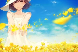 anime girls, Sky, Flowers