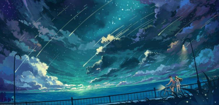 stars, Sea, Clouds, Night, Bicycle HD Wallpaper Desktop Background