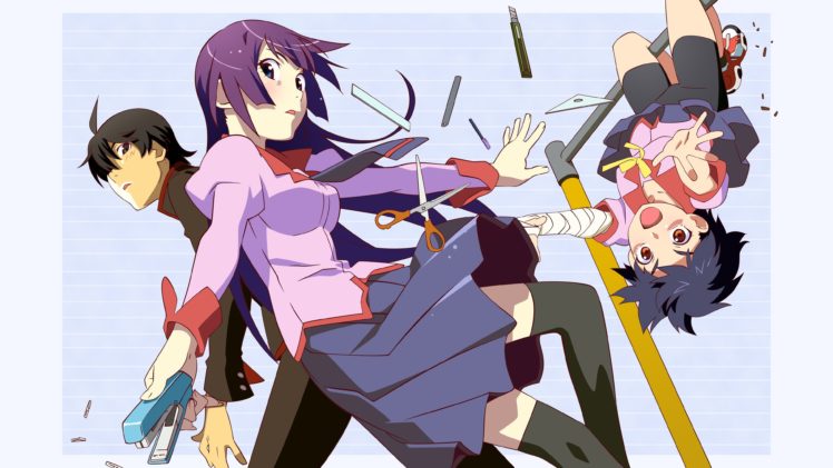 anime, Monogatari Series, Kanbaru Suruga, Araragi Koyomi, Senjougahara Hitagi HD Wallpaper Desktop Background