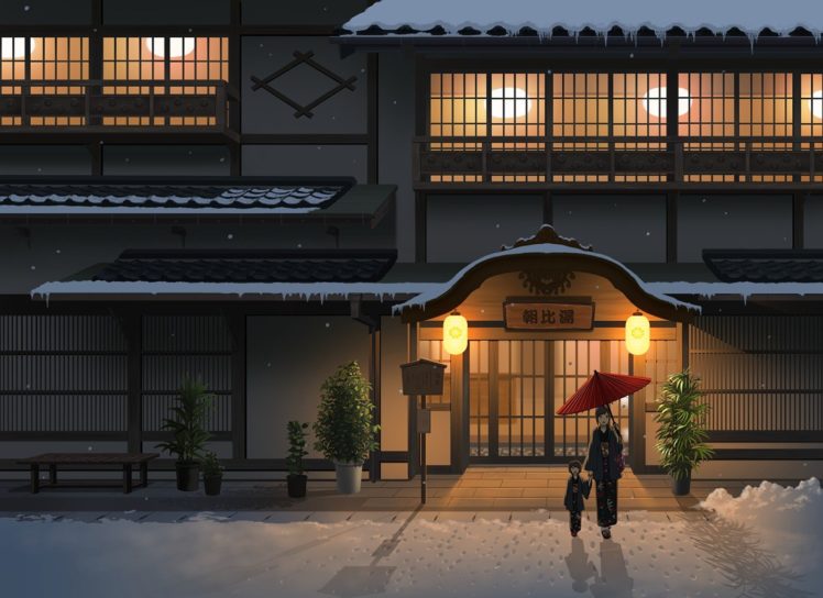 Japanese clothes, Original characters, Snow HD Wallpaper Desktop Background