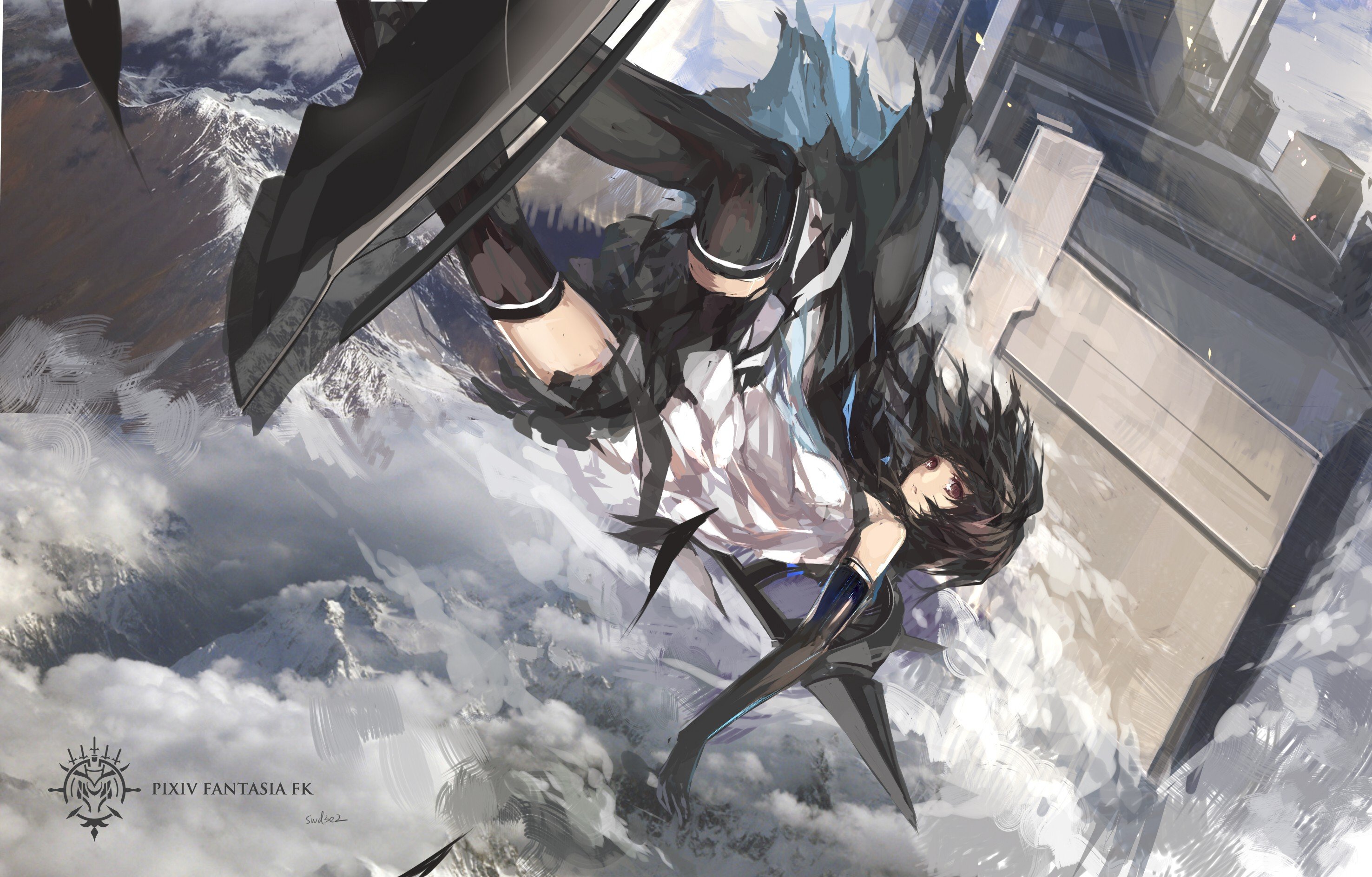 Pixiv Fantasia Swd3e2 Long Hair Skirt Thigh Highs Falling Mountain Clouds Anime Girls Anime Pixiv Fantasia Fallen Kings Original Characters Wallpapers Hd Desktop And Mobile Backgrounds