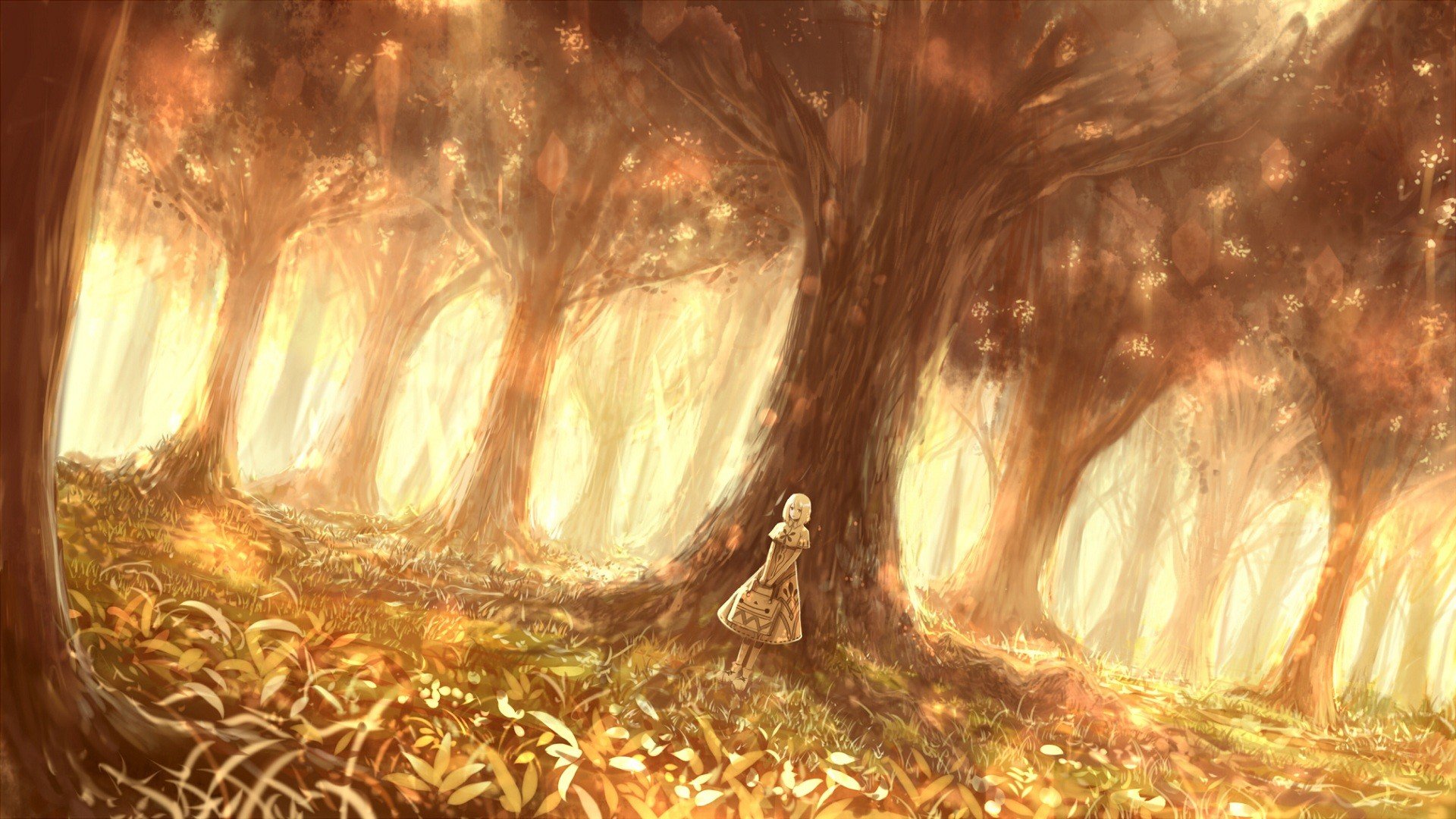 forest, Trees, Anime girls, Fantasy art Wallpaper