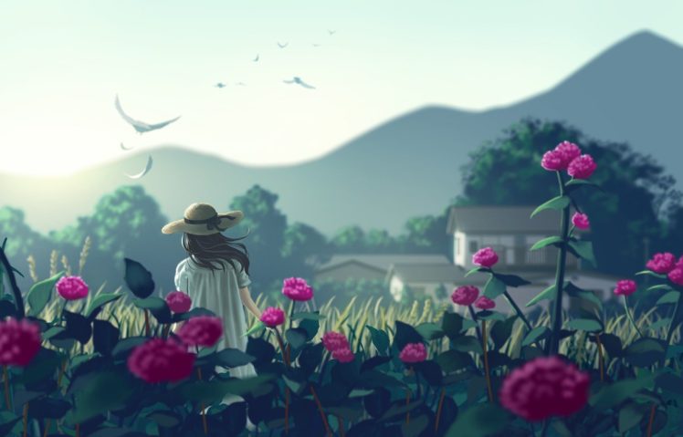 original characters, Flowers, Birds HD Wallpaper Desktop Background