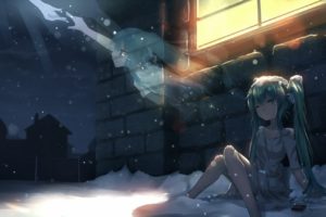 Hatsune Miku, Vocaloid, Night, Snow, Twintails