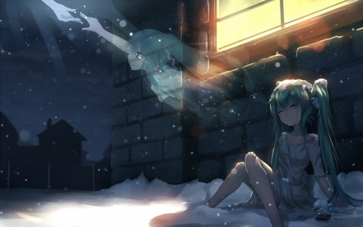 Hatsune Miku, Vocaloid, Night, Snow, Twintails HD Wallpaper Desktop Background