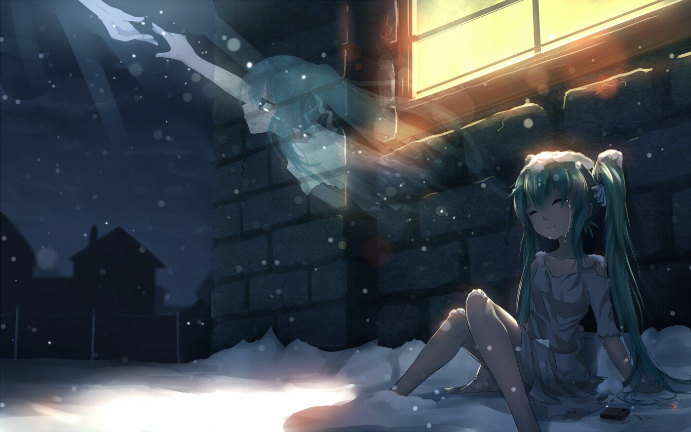Hatsune Miku, Vocaloid, Night, Snow, Twintails Wallpaper