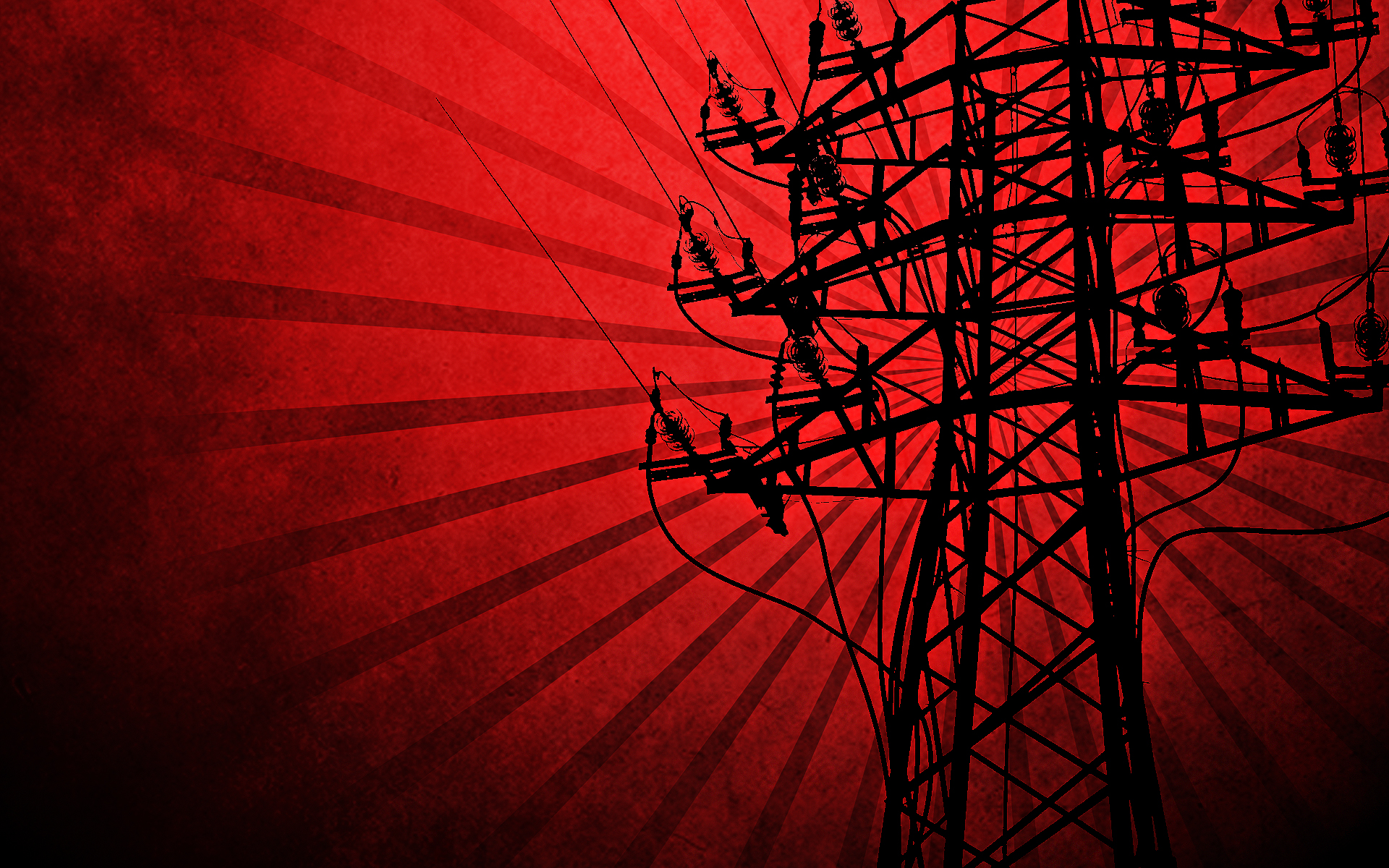 red, Silhouettes, Power, Lines, Electricity, Pole, Vector, Art Wallpaper