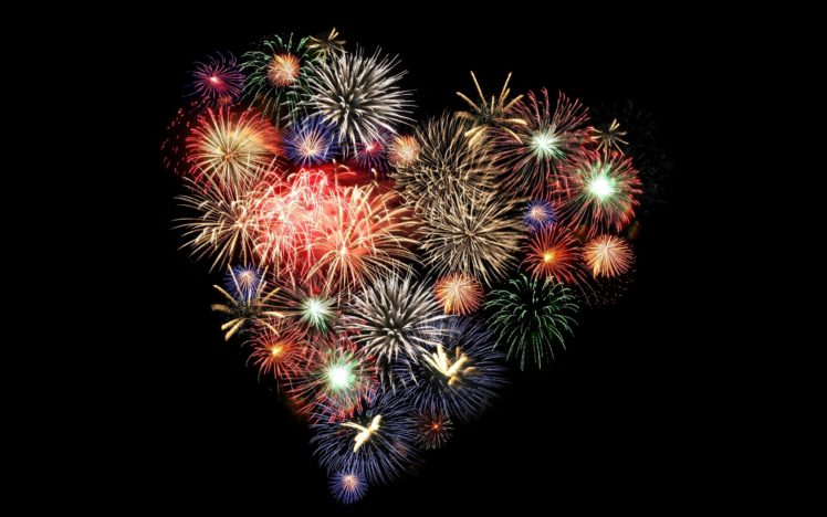 fireworks, Hearts HD Wallpaper Desktop Background