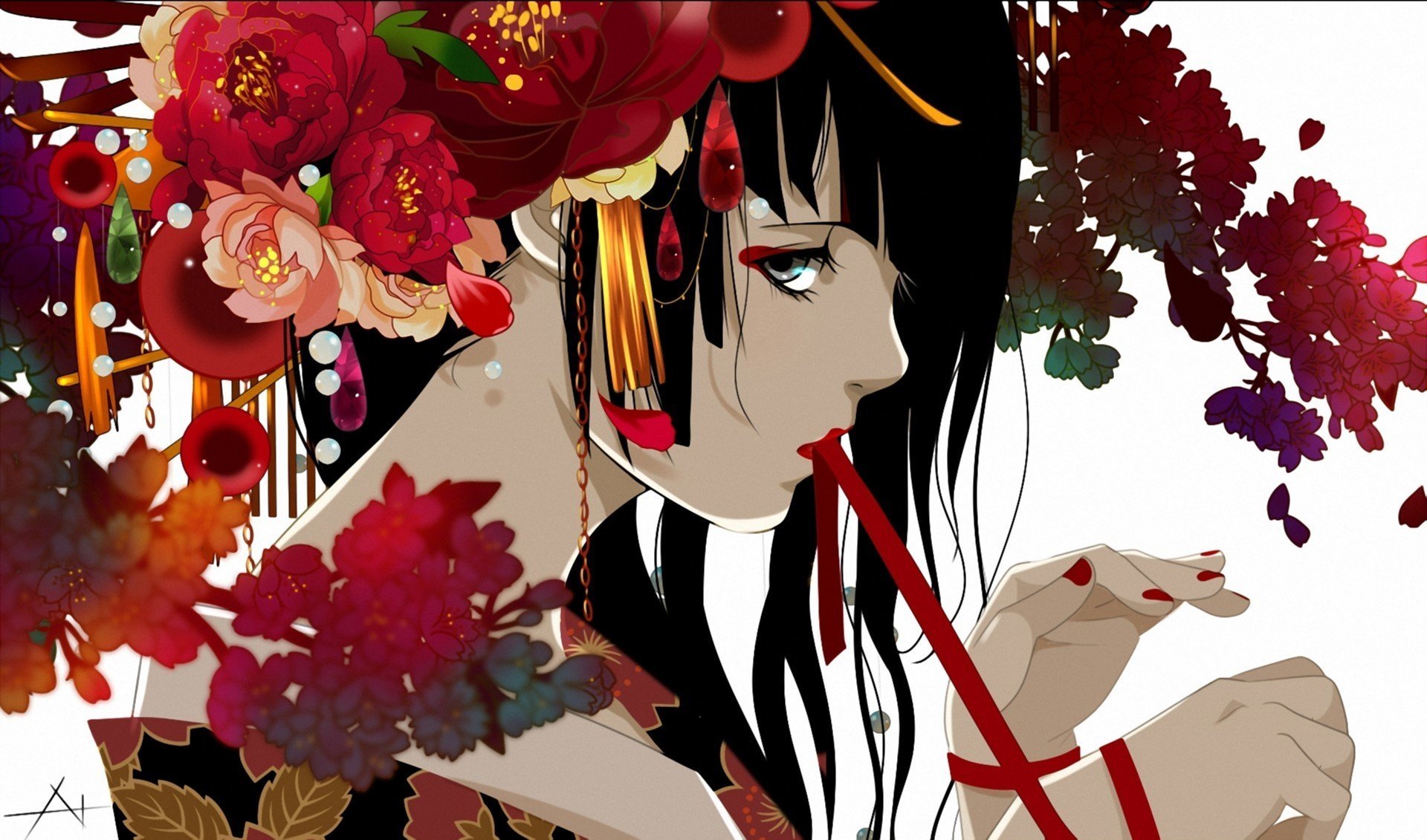original characters, Flowers, Red Wallpaper