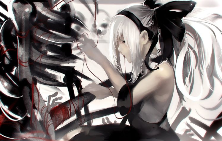 white hair, Black dress, Skeleton HD Wallpaper Desktop Background