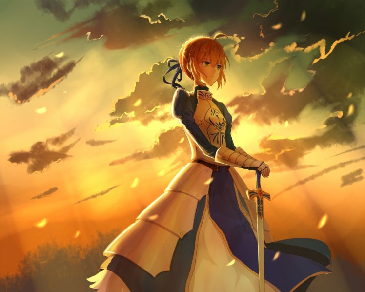 anime, Fate Series, Saber, Sunset, Sword HD Wallpaper Desktop Background