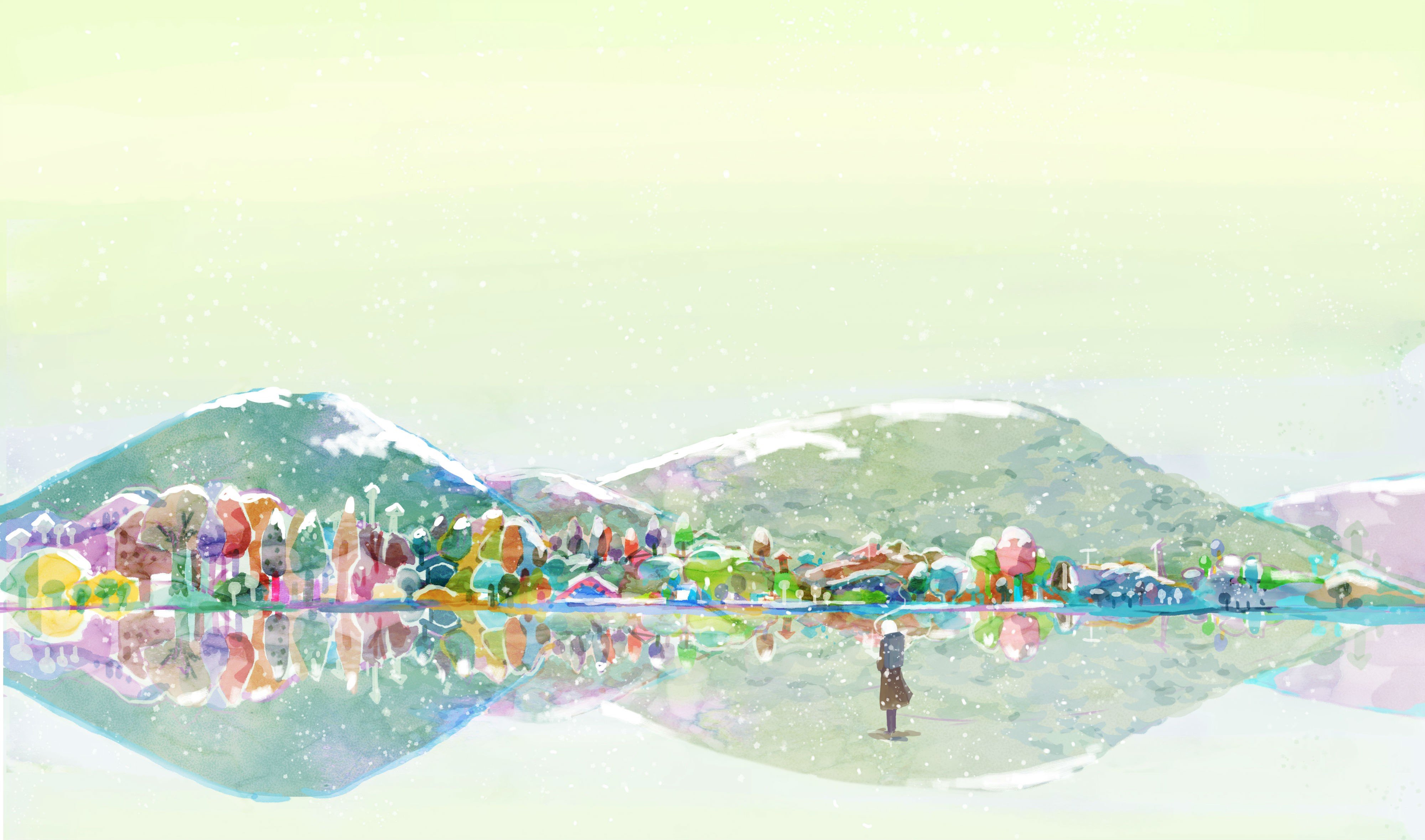 colorful, Mountain, Watercolor, Mushishi Wallpaper