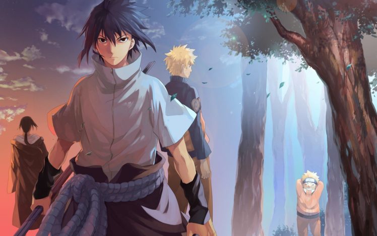 Naruto Shippuuden, Uchiha Sasuke, Uzumaki Naruto, Uchiha Itachi, Forest HD Wallpaper Desktop Background