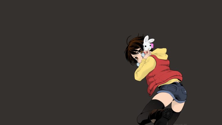 Nozomu Ashika, Tomboys, Jean shorts, Stockings, Short hair, Headphones, Brunette, Anime girls, Anime, Manga, Brown eyes HD Wallpaper Desktop Background