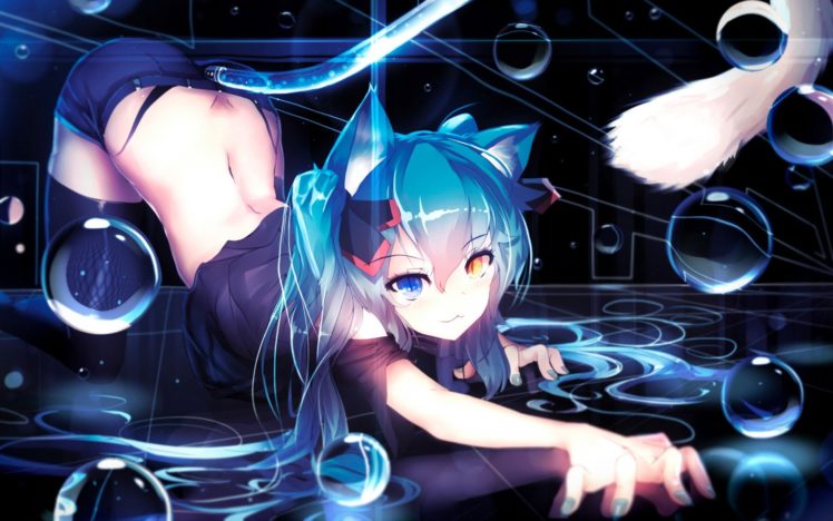 anime, Vocaloid, Heterochromia, Nekomimi, Animal ears HD Wallpaper Desktop Background