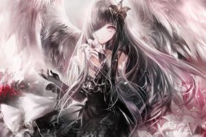 fantasy art, Black hair, Angel, Original characters