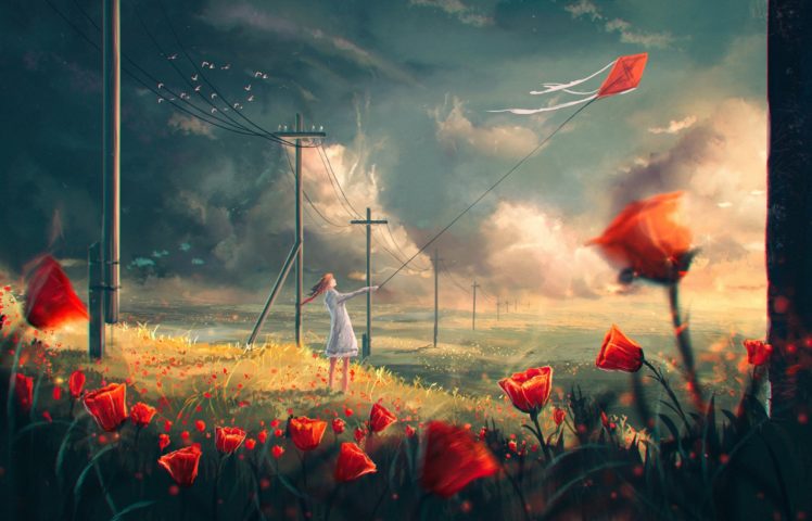 fantasy art, Kites, Flowers, Original characters, Sylar HD Wallpaper Desktop Background