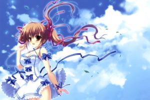 anime girls, White dress, Clouds