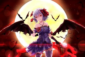 anime girls, Moon, Bats, Dress, Wings
